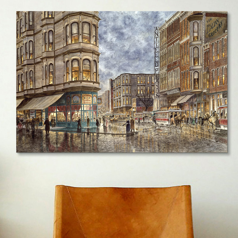 «Dinner Hour, San Francisco, Ellis and Market St» par Stanton Manolakas, reproduction d'art sur toile, Toile tendue