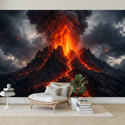 Papier peint adhésif autocollant amovible Islande, volcan, éruption volcanique, papier contact amovible pour salon, chambre à coucher H 69 po x l 96 po