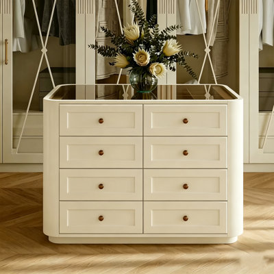 Modern Jewelry Display Island with Glass Top, Storage Drawers, Retail Showcase Cabinet for Jewelry Stores, Boutiques and Walk-In Closets