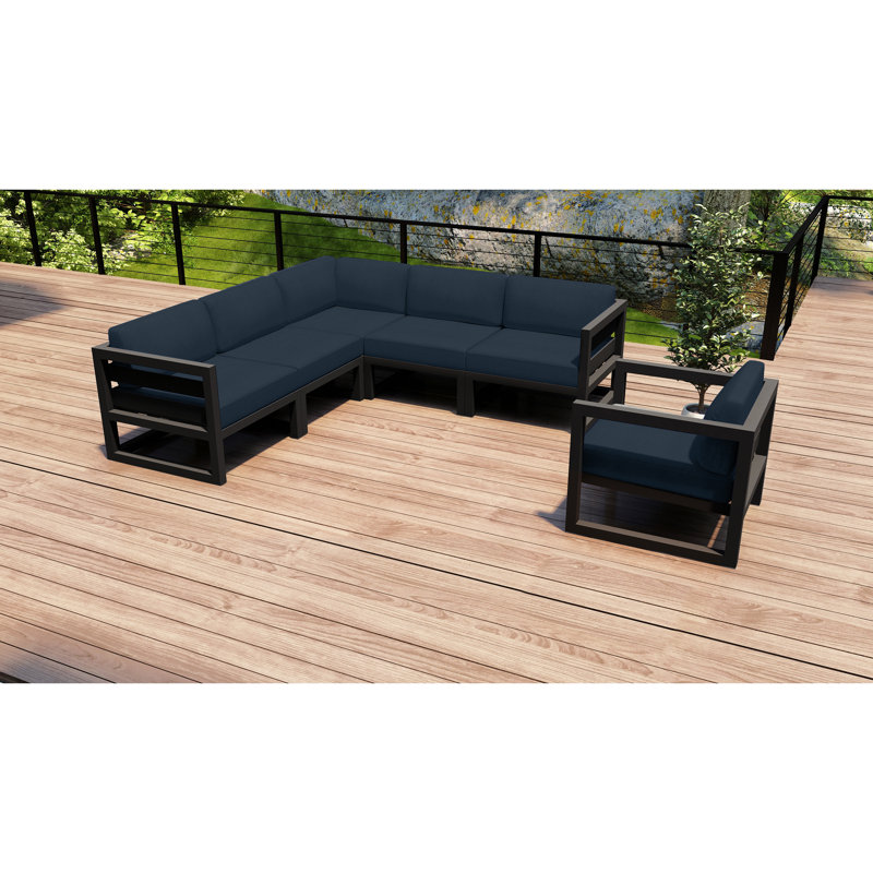 Avion 6 Piece Sectional Set - Black, Spectrum Indigo Sunbrella®, Slate