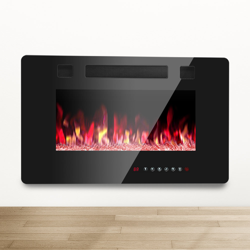Ryele Wall Mounted or Recessed Electric Fireplace with Remote Control and Timer, Thickness 3.8 inch , Top Air Outlet COWSAR 