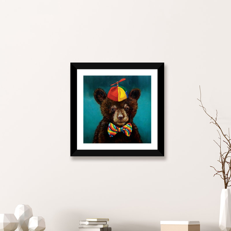 Art encadré d'un bébé ours, H 24 po x l 24 po x p 1 po, Papier encadré noir