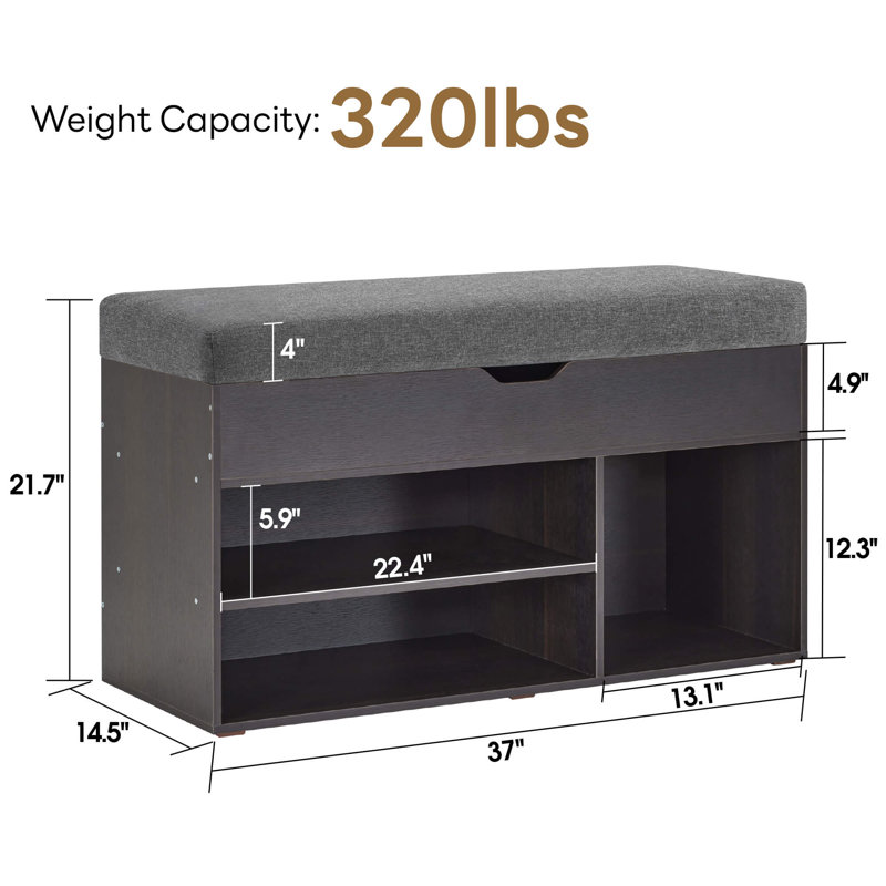 Banc de rangement pour chaussures 7 paires avec coussin, banc de rangement pour chaussures 37 po avec rangement caché