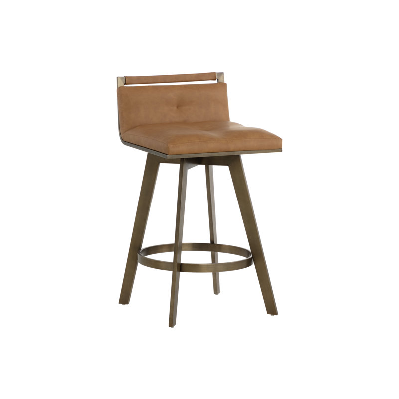 Arizona Swivel Upholstered Stool with Metal Frame, Counter Stool (26" Seat Height), Stainless Steel, Brown