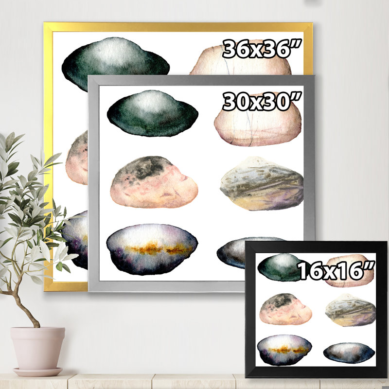 " Six Abstract Sea Stones " Color Photography Painting, White Framed Canvas, 30" H x 30" W x 1" D