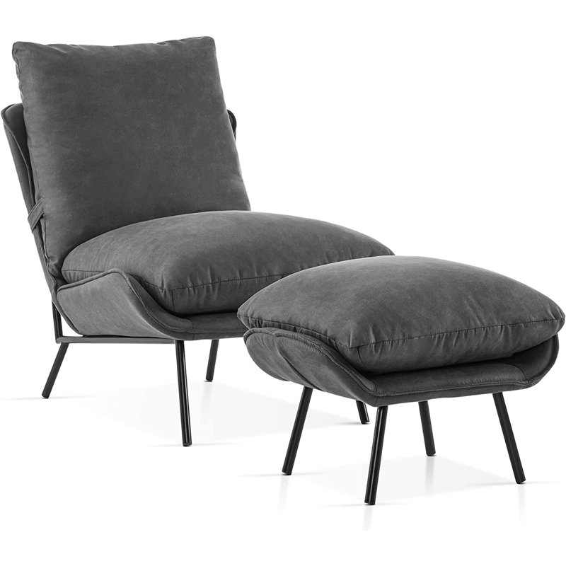 28.7" W Lounge Chair, Dark Grey Velvet