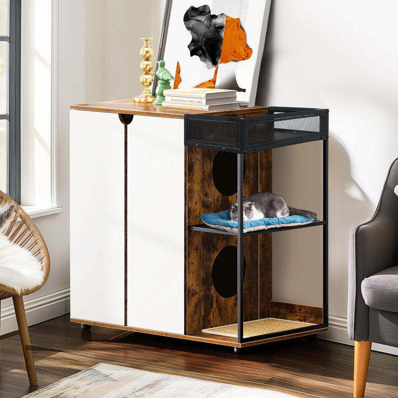 Rustic Brown Enclosed Litter Box For Pair Of Cats, With Side Openings Ventilation And Ample Room Cat Enclosure, Appearance, 2