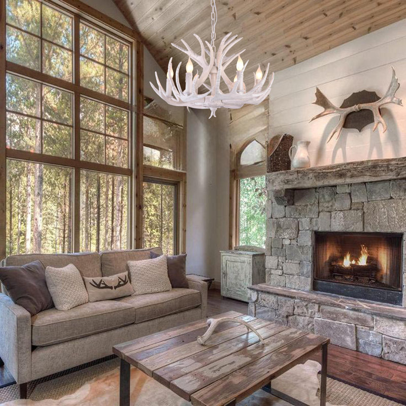 Brenton Eclectic 6 Light White Antler Chandelier