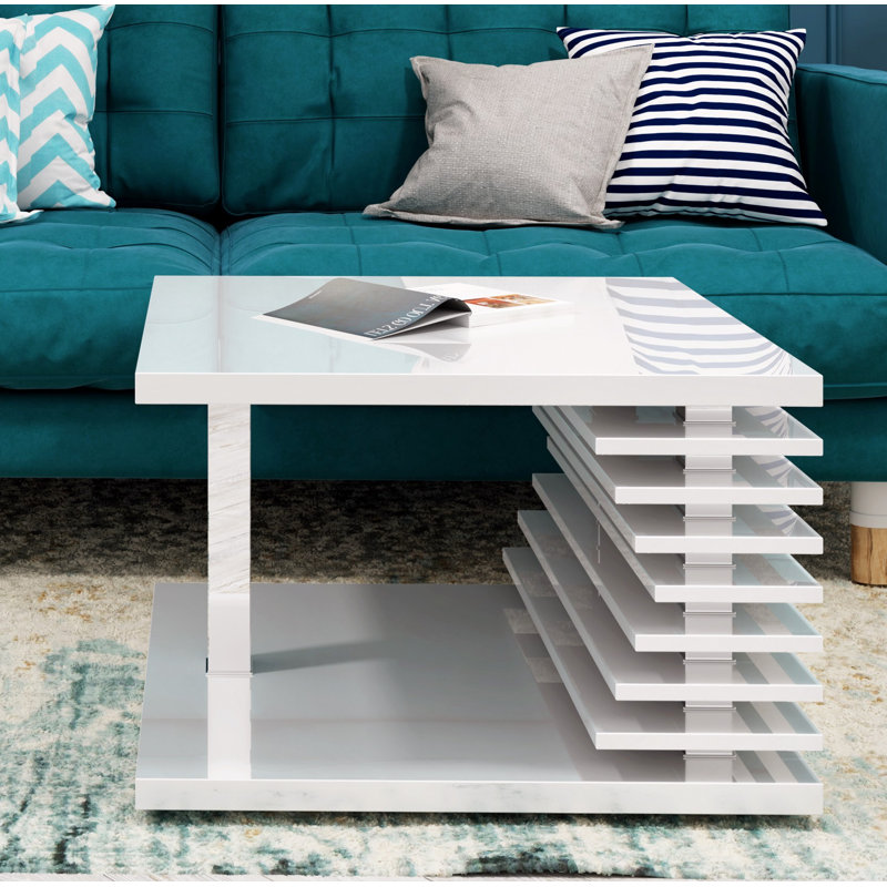 Linney Floor Shelf Coffee Table, White Gloss, 45" H x 60" W x 60" D