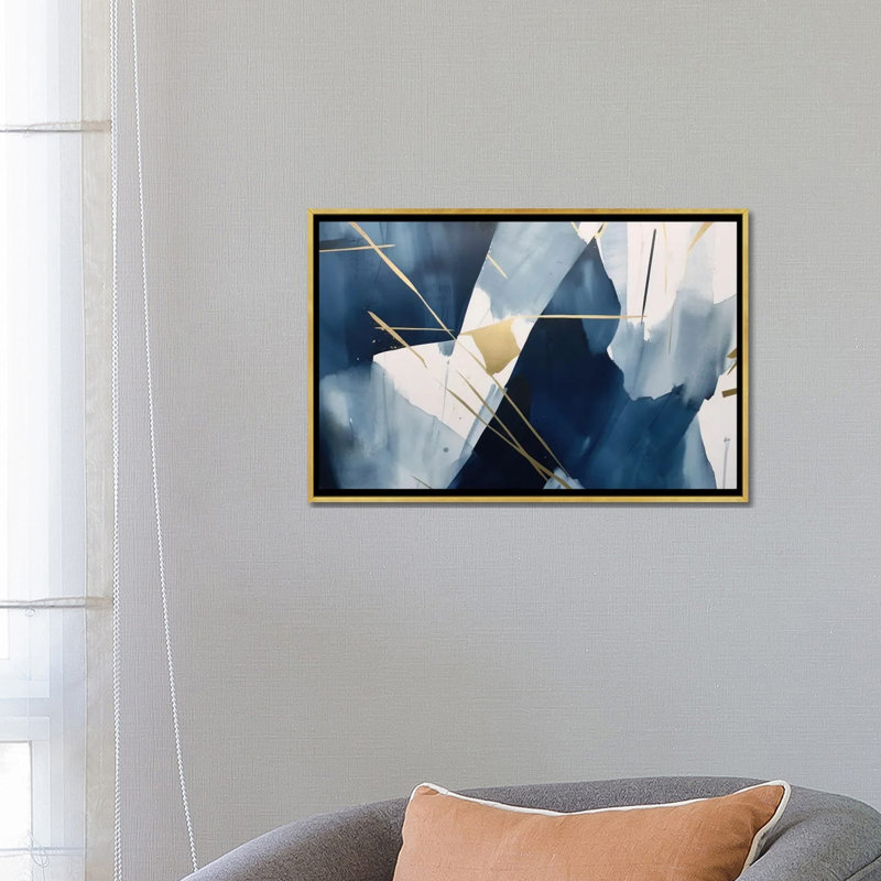 Dark Blue Abstraction III, 18" H x 26" W x 1.5" D, No Mat, Gold Floater Framed Canvas