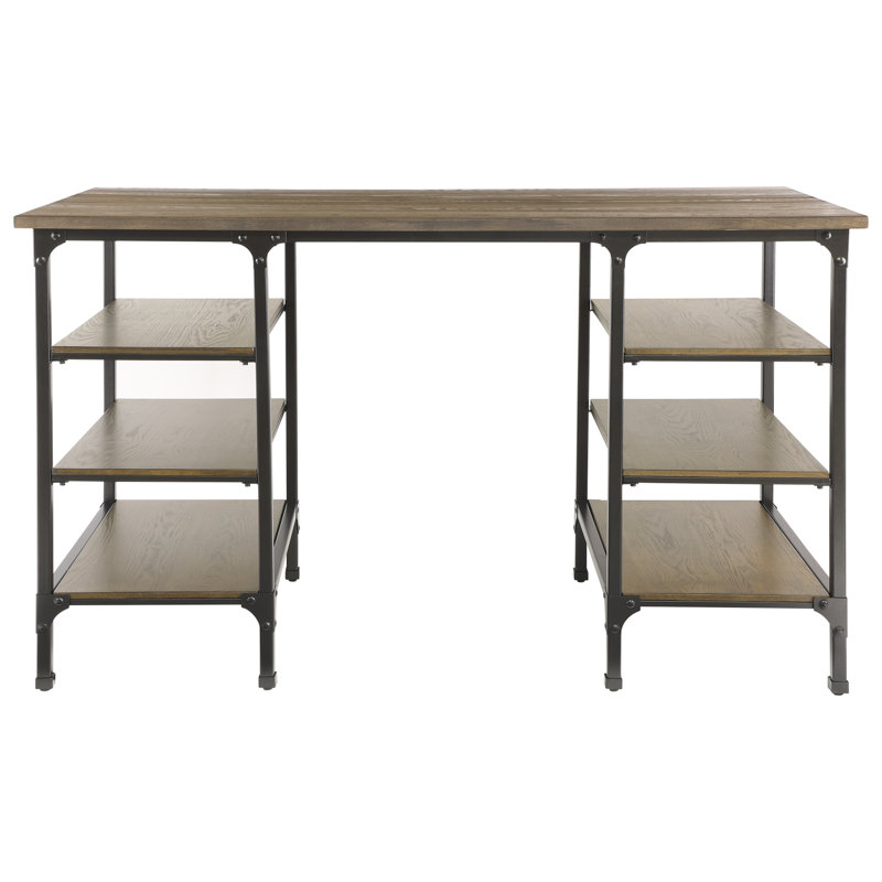 Bureau à hauteur de comptoir avec 6 étagères, fini naturel et noir rustique, pour bureau, style moderne et traditionnel.