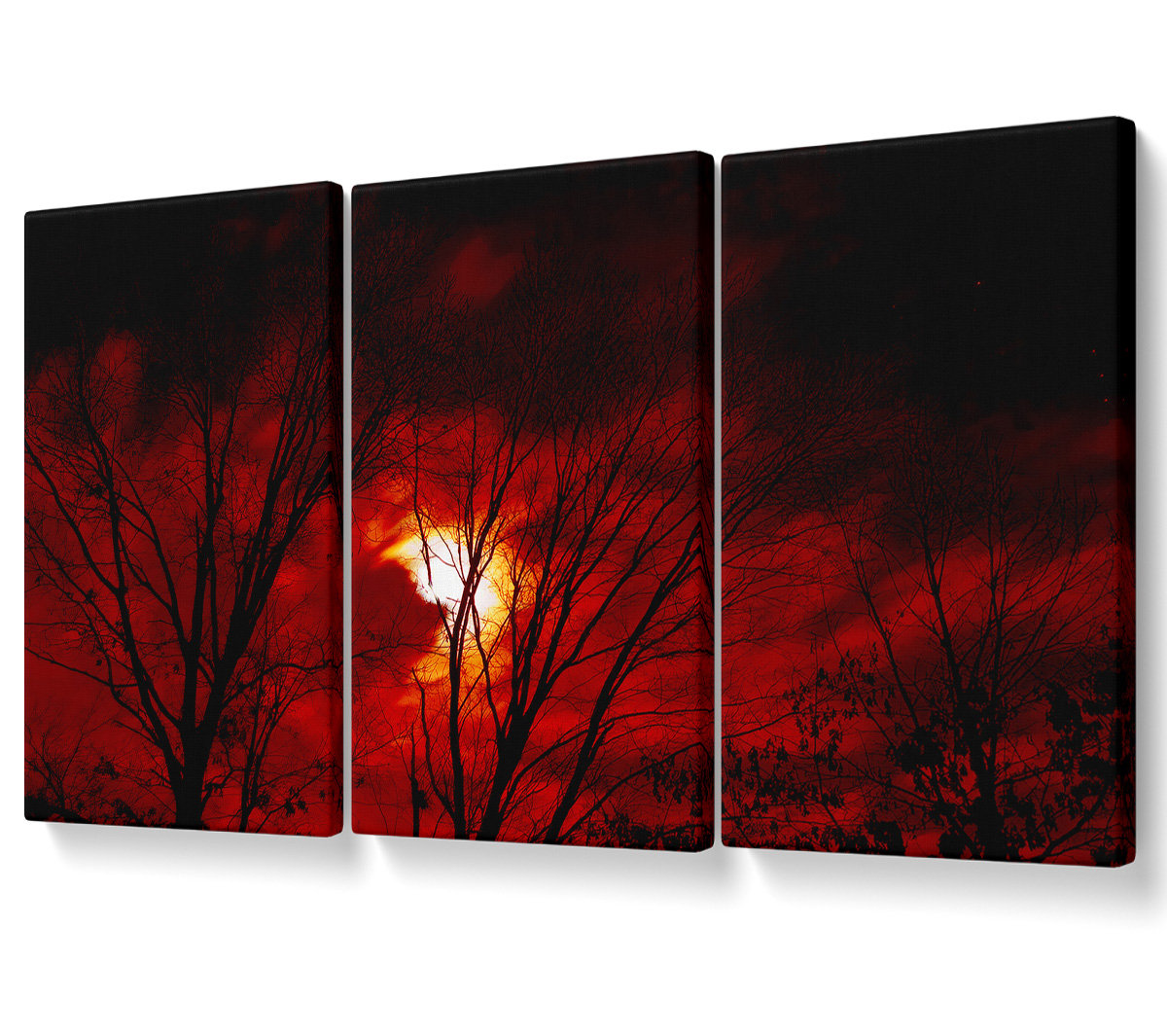 Ebern Designs Red Moonlight - 3 Piece Wrapped Canvas Graphic Art ...