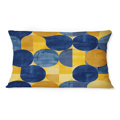 Bleu, jaune, moderne, cercles II - coussin lombaire moderne
