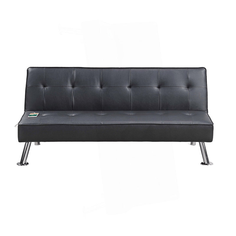 Canapé réglable de couleur noire en similicuir 1pc avec pieds en métal capitonnés et rembourrés