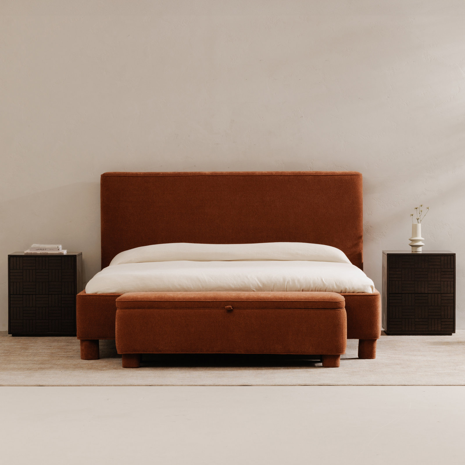 Grant 59" Bedroom Bench, Deep Orange Tweed