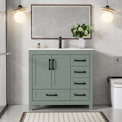 Sharee 36" Single Bathroom Vanity With Sink Top, Bathroom Sink Faucet and Pop Up Drain, Hand Paint Surface, EPA Certified
