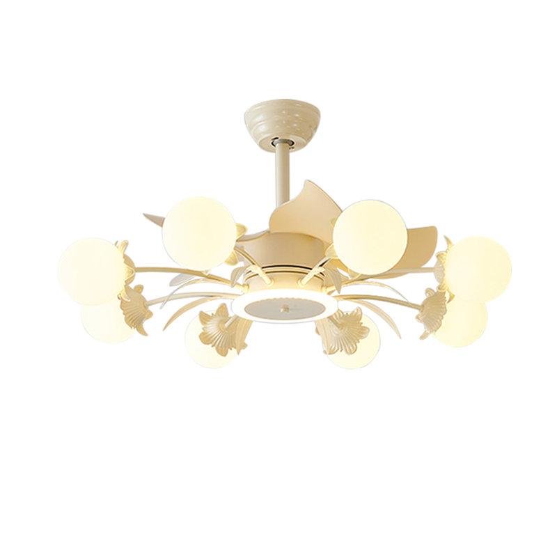 Ventilateur de plafond lustre 31 "avec lumière et télécommande avec abat-jour sphérique laiteux, Crème