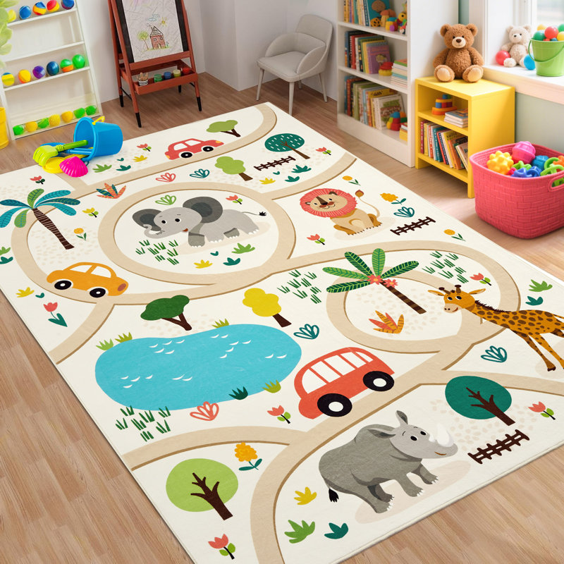 Tapis à imprimé animaux pour filles et garçons, Rectangulaire 8 pi x 10 pi