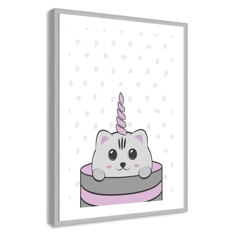 Caticorn I, art encadré, H 34,5 po x l 24,5 po x P 1,18 po, Cadre argenté