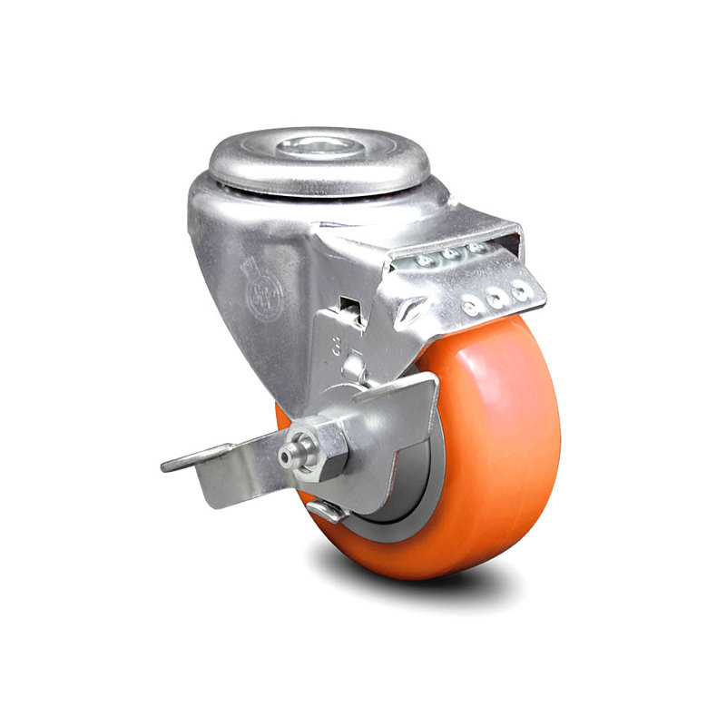 3.5 Inch Orange Polyurethane Wheel Swivel Bolt Hole Caster with Brake SCC