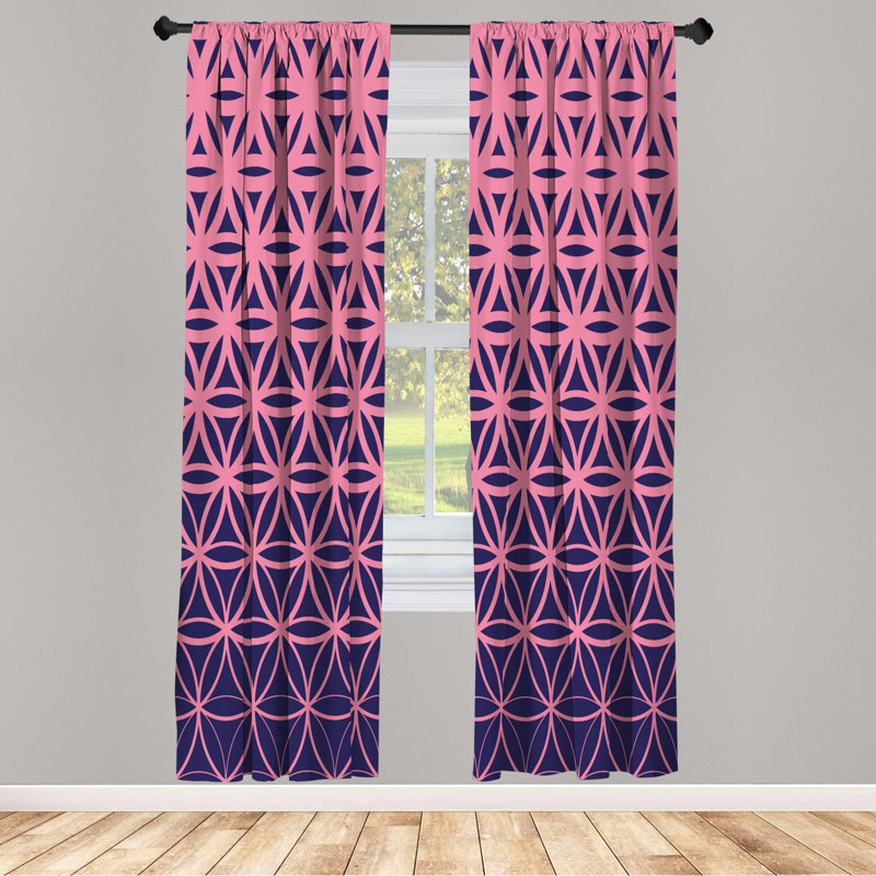 Microfiber Floral Semi-Sheer Rod Pocket Curtain Panels, 28" W x 63" L, Pink/Navy