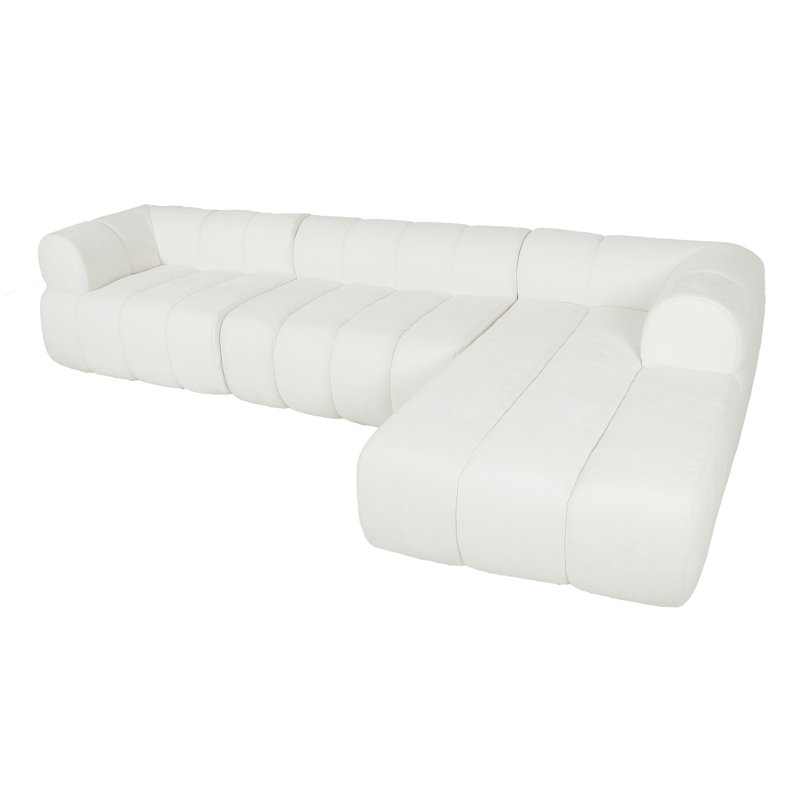 Monroe 122'' Wide Compressed Modular Sofa With Channel Tufting, Beige Chenille