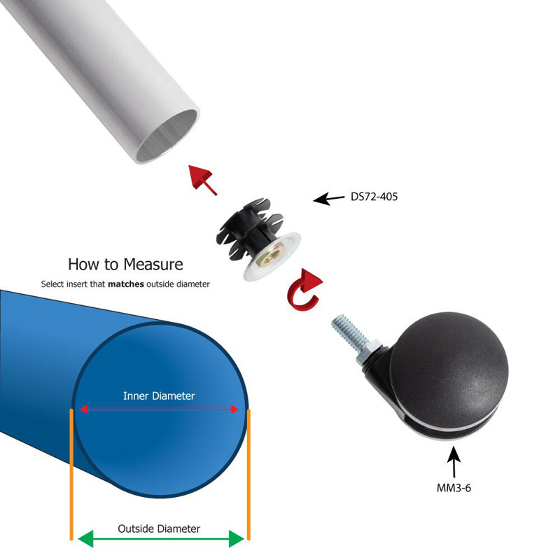 Roulette pivotante noire 2 po pour meuble rond 1-1 / 4 po