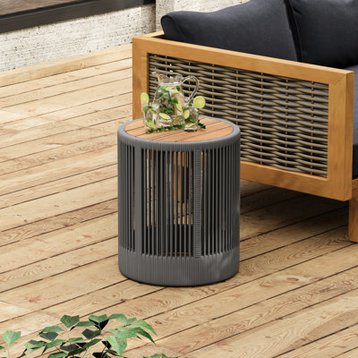 Table d'appoint en corde et en bois pour patio - Fonctionnelle, poids 4,98 kg, montage simple, idéale pour balcon.