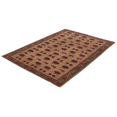 Tapis décoratif en laine de conception unique noué à la main New Age de 6 pi 5 po x 9 pi 6 po brun/brun clair/rouge