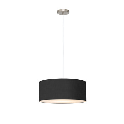Stretch Pendant, 22" White Linen Drum Shade, Satin Nickel, Dimmable