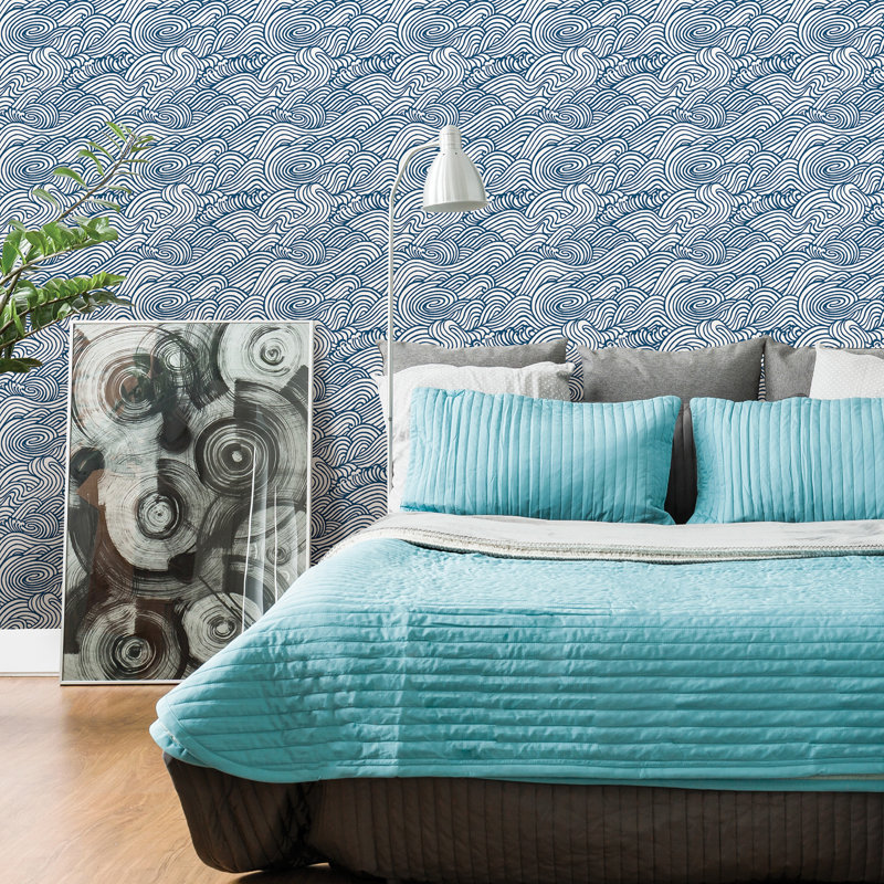 Capella Wave 10m x 52cm Wallpaper Roll, Navy
