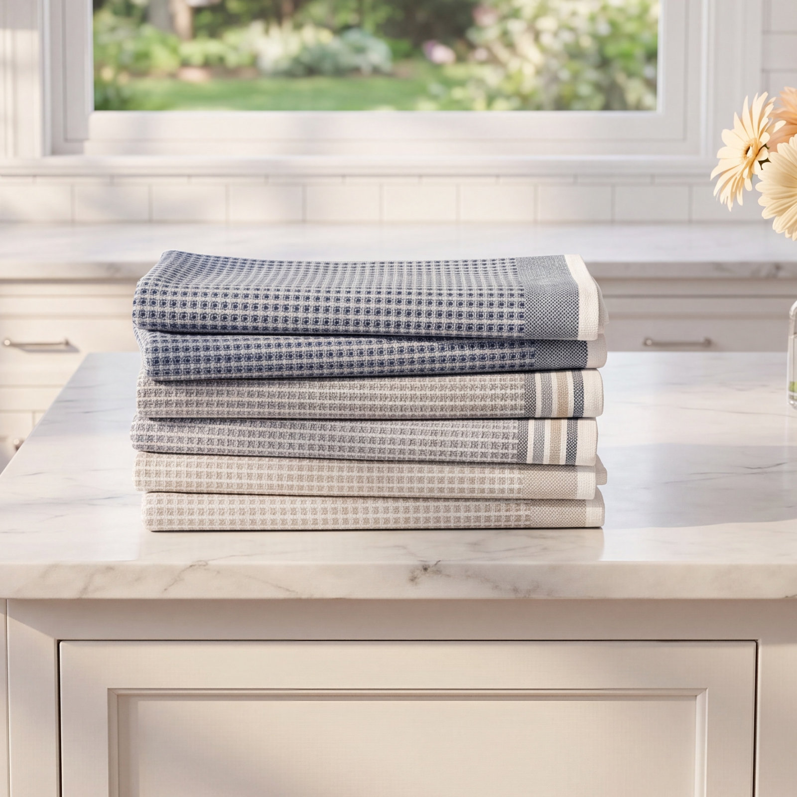 Organic Waffle Waffle Tea Towel Kitchen Towel, Shoreline