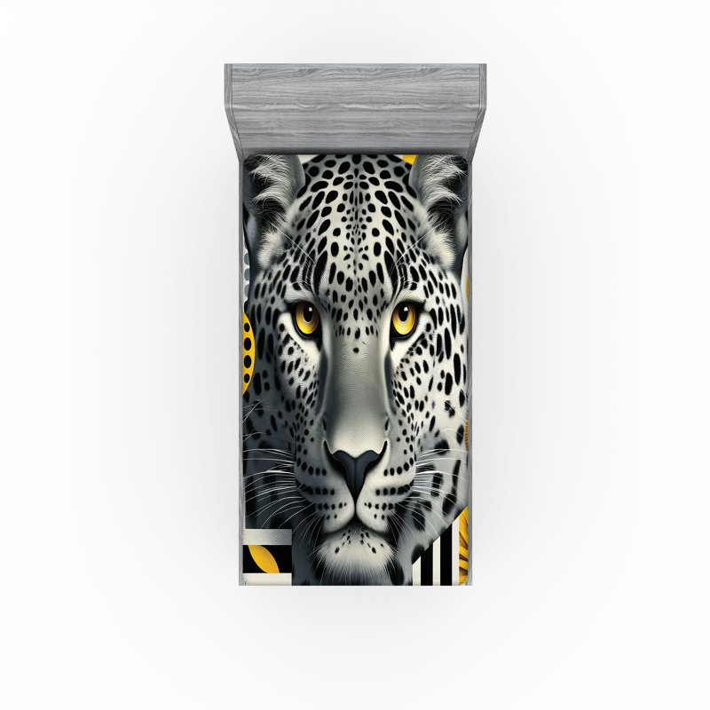 Drap-housse léopard Ambesonne_ Chat sauvage moderne Mid-Century_ Gris anthracite et moutarde, Simple TG