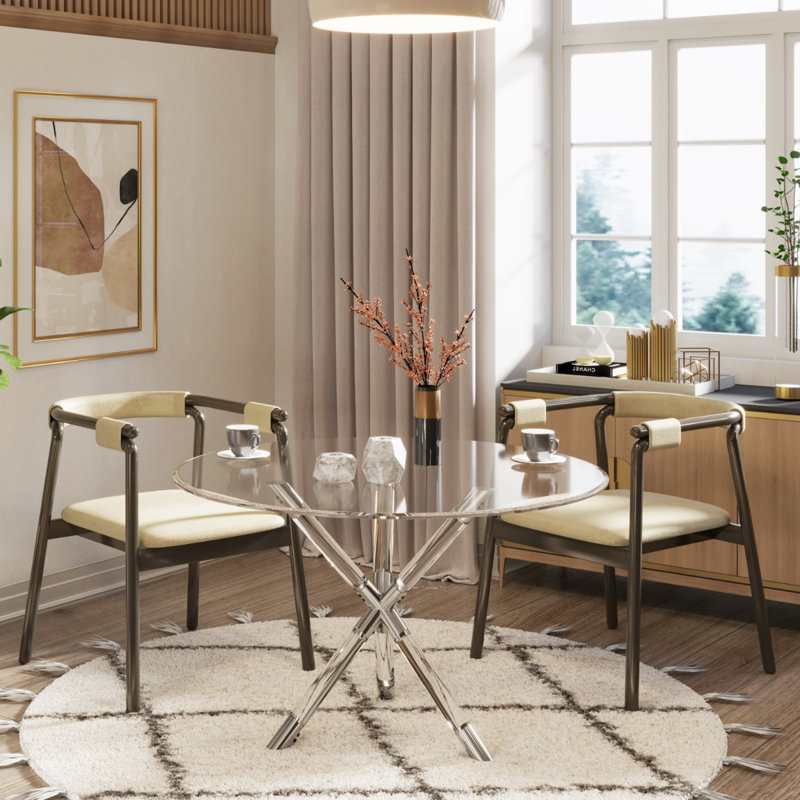 Damaury Dining Table, Silver/Clear