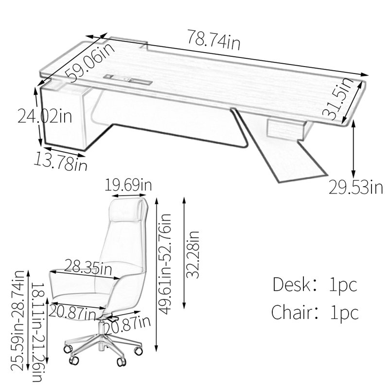 Surface de travail spacieuse et fonctionnelle, H 29,53 po x l 78,74 po x P 59,06 po