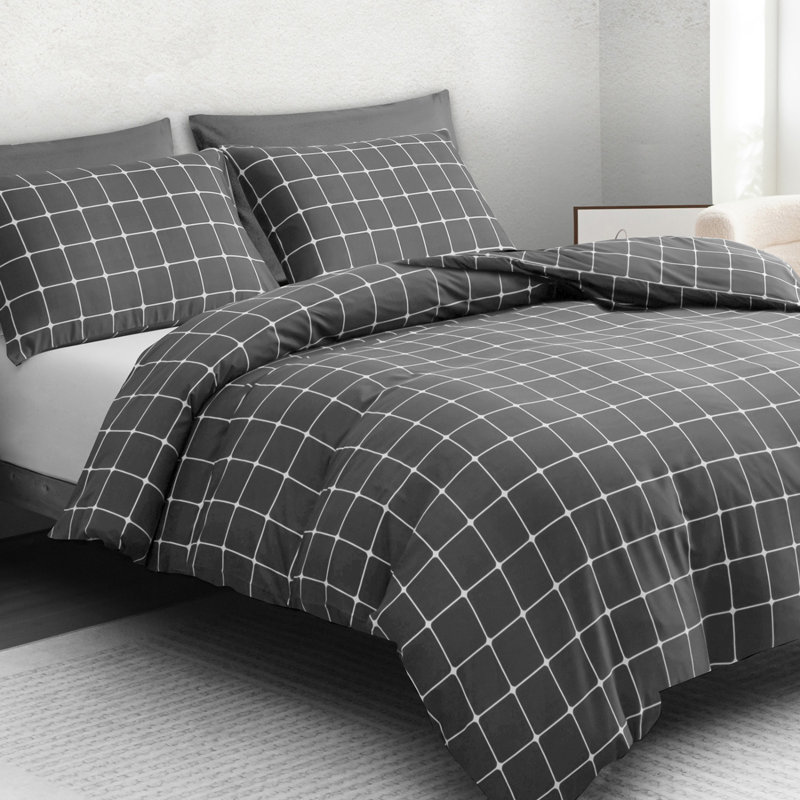 Microfiber Geometric Duvet Cover Set, Single (135cm x 200cm), Charcoal