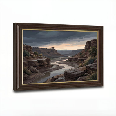Art mural antique sur toile encadré doré pour le salon, la chambre à coucher, le bureau ou le vestibule - Décoration murale décorative avec rivière Canyon