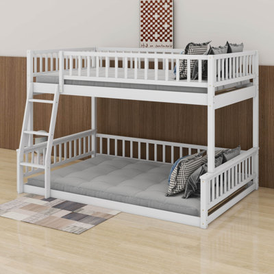 Full XL Over Queen Bunk Bed With Ladder And Guardrails