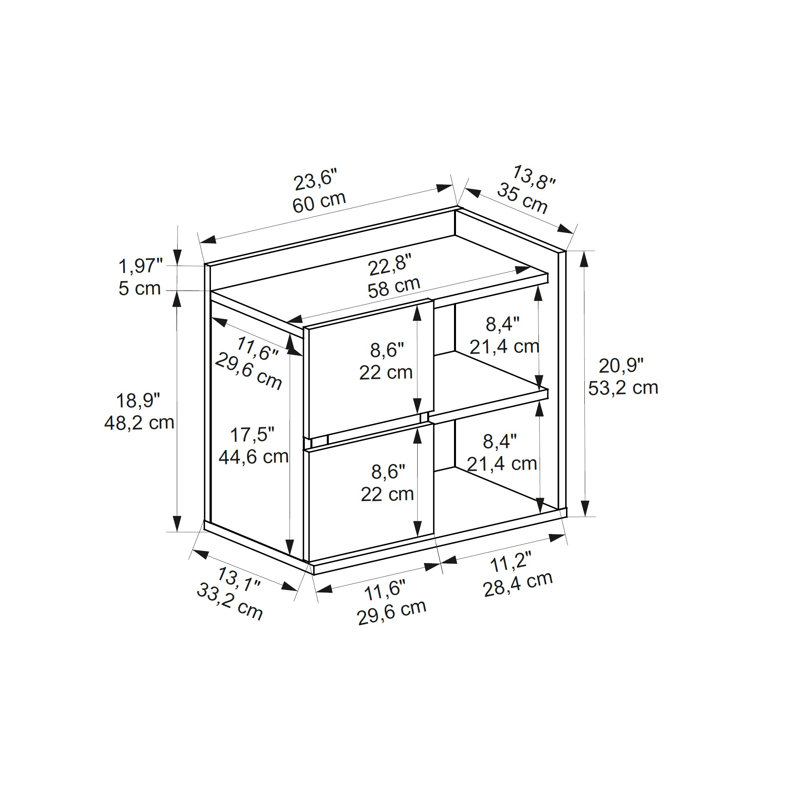 Bilyue 60cm W Particle Board Bedside Table, Walnut