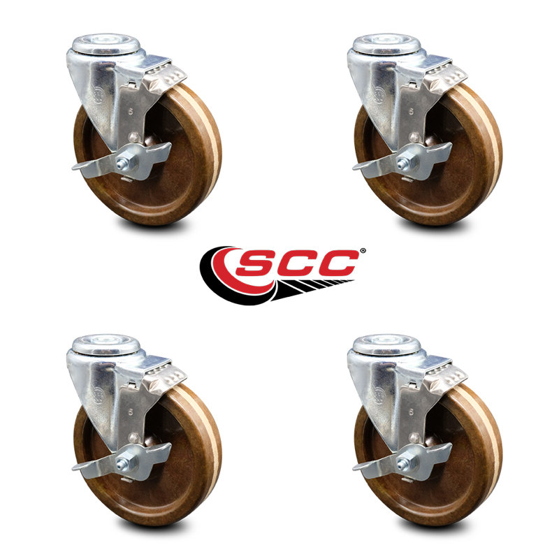 5 Inch High Temp Phenolic Wheel Swivel Bolt Hole Caster Set with Brake SCC
