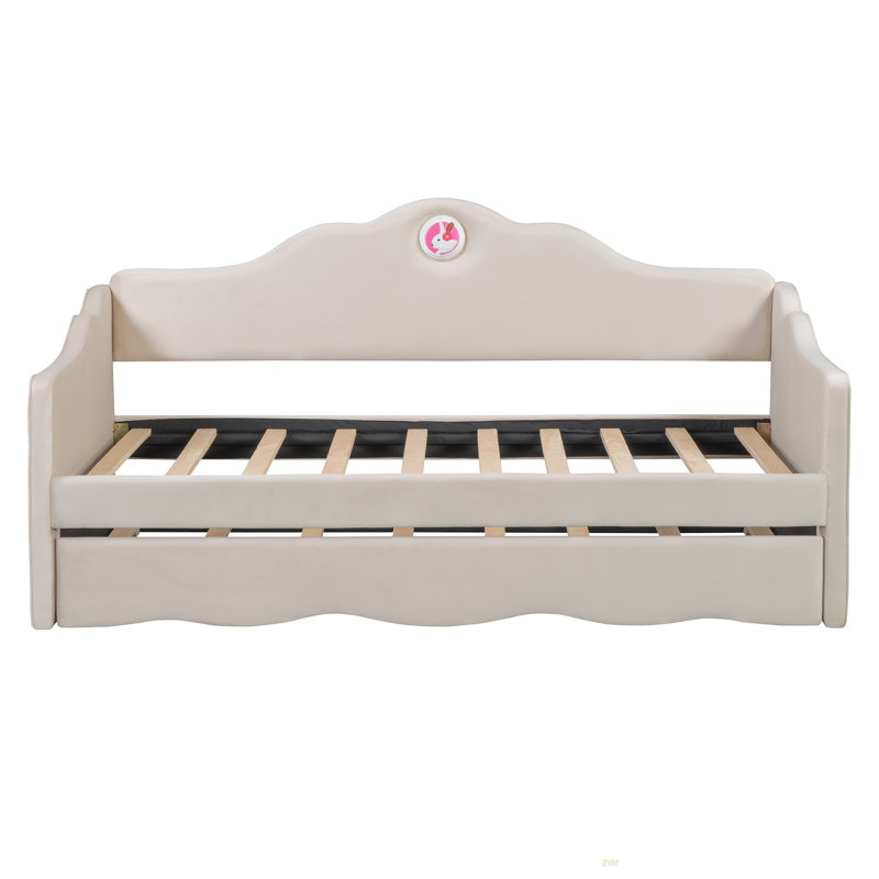 Lit de jour simple tapissier avec lit gigogne en forme de vague (lit de jour), Beige
