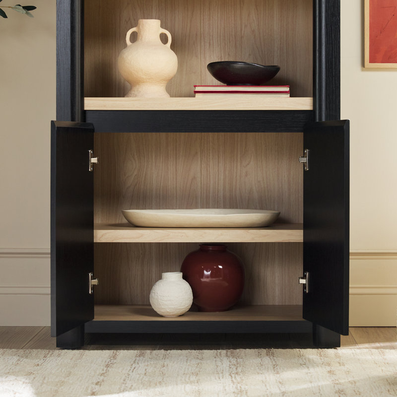 Bibliothèque en bois à 3 niveaux H 72,25 "x l 32" Cottrell avec armoire de rangement, Noir