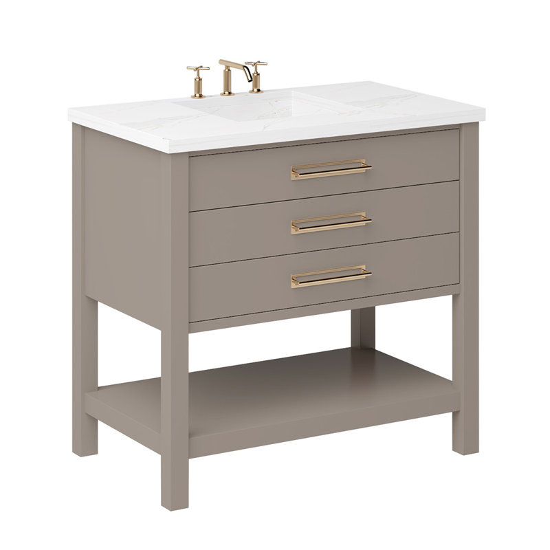 Kiawah Three-Drawer Single Bath Vanity, Taos Taupe, Satin Gold, 48"