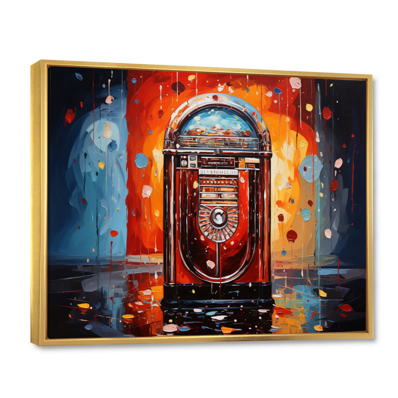 Jukeboxe Popart Rhythm Reflections II - impression, H 24 po x l 32 po x P 1 po, Cadre flottant doré