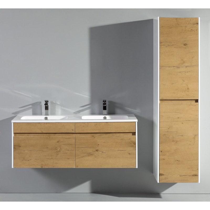 Ensemble de meuble-lavabo mural simple 47 po, Blanc / chêne moelleux