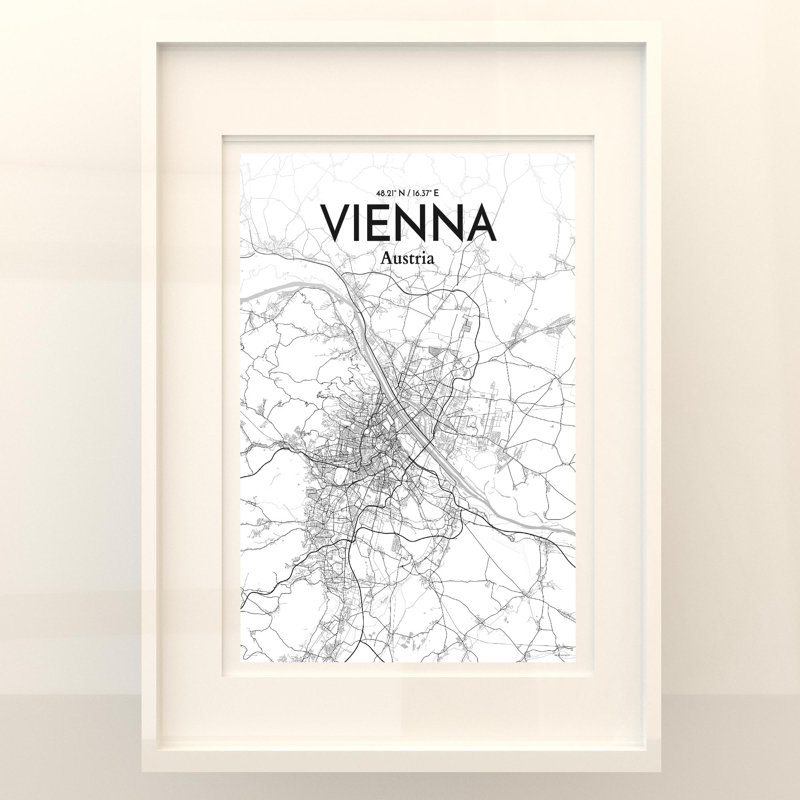 Vienna City Map In Tones - No Frame Print, 27.6cm H x 19.7cm W x 0.05cm D