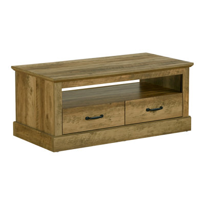 Table basse transitionnelle de 107 cm (42 pouces), stratifié chêne brun foncé, tiroirs et tablette de rangement, pour une élégance exclusive dans votre salon.