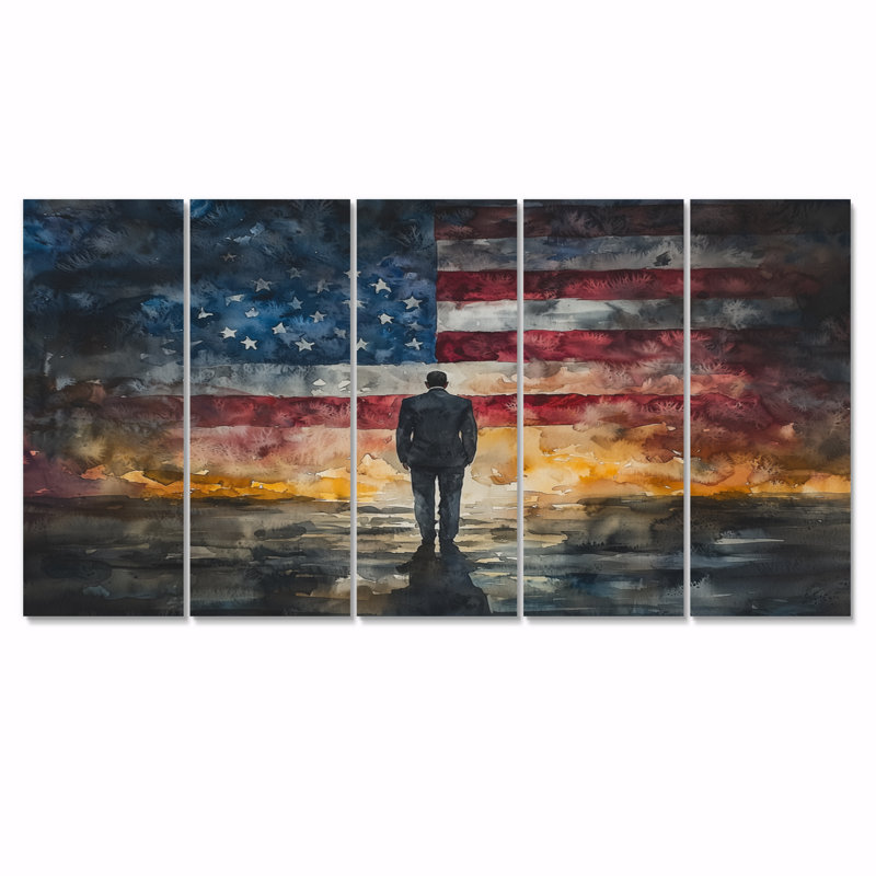 Nhek - USA Patriotist Wall Art - Art mural moderne sur toile, 5 pièces, H 32 po x l 80 po