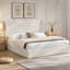 Lit tapissier à tête de lit haute, structure de lit très grand moderne, support à 12 lattes, beige, toile de chenille, aucun sommier requis-944482294