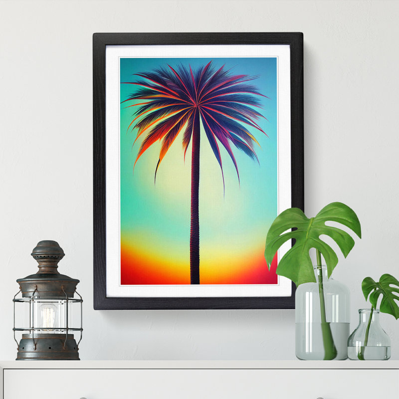 CAN-V0523-1688X Palm Tree Airbrush - Wrapped Canvas Print, 34cm H x 25cm W x 2cm D, Walnut